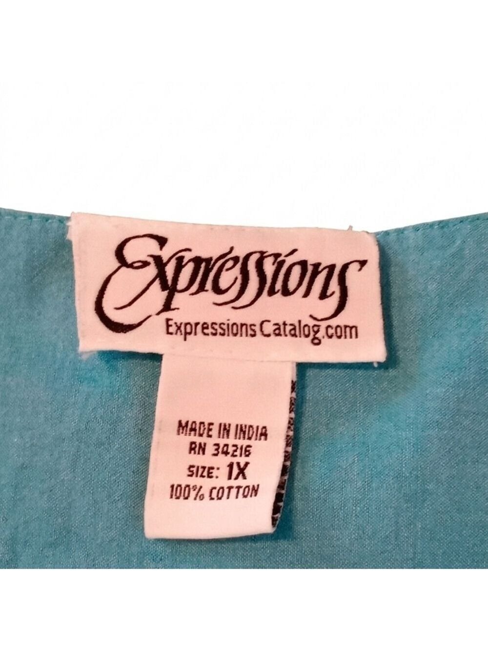 Expressions Turquoise Embroidered Cotton Dress XL - Picture 2 of 5